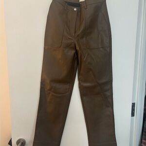 Aritzia Wilfred Brown Vegan Leather Dress Pants